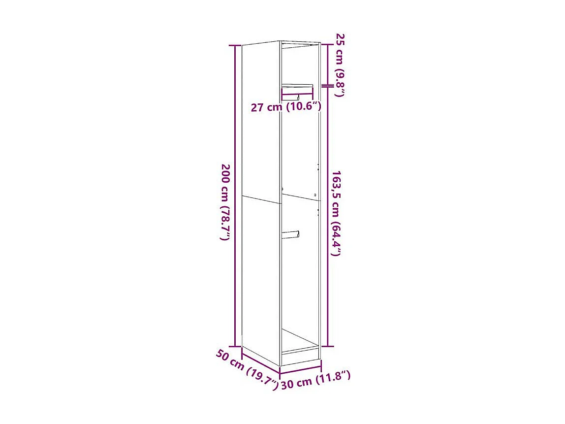Armoire dressing 2 penderie 1 étagère 30cm - Collection Laker-Marron fumé