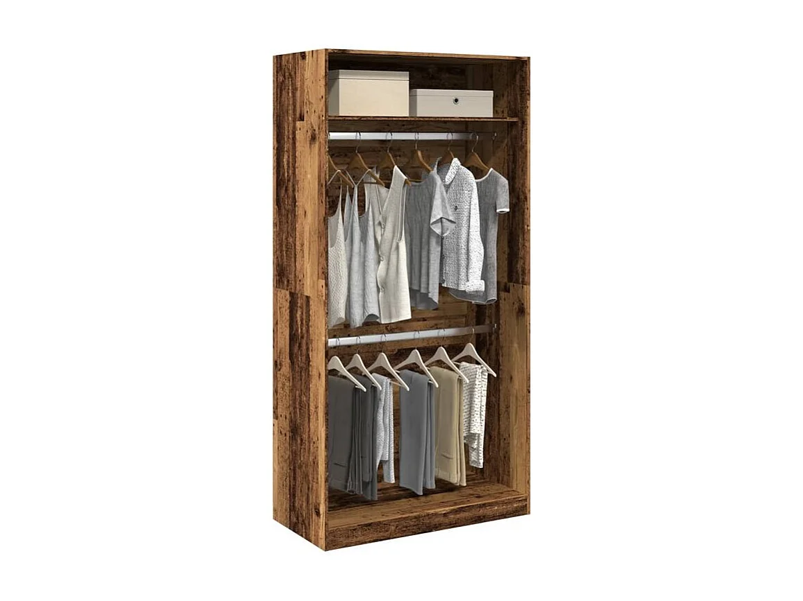 Armoire dressing 2 penderie 1 étagère 100cm - Collection Laker-Marron noisette
