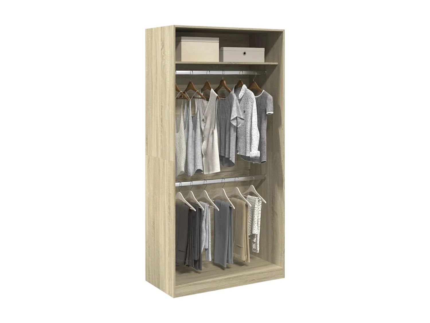 Armoire dressing 2 penderie 1 étagère 100cm - Collection Laker-Chêne gris
