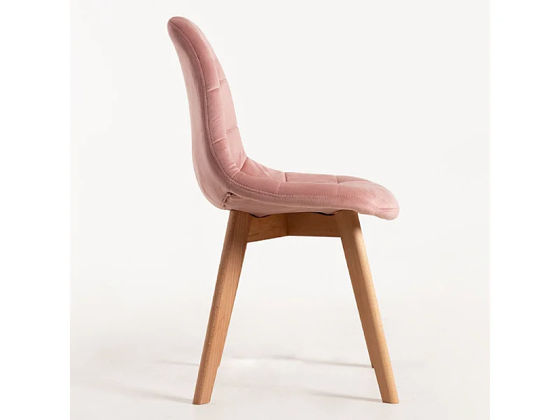 Chaise velours rose et pied hêtre massif clair Wany - Lot de 2