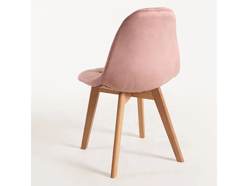 Chaise velours rose et pied hêtre massif clair Wany - Lot de 2
