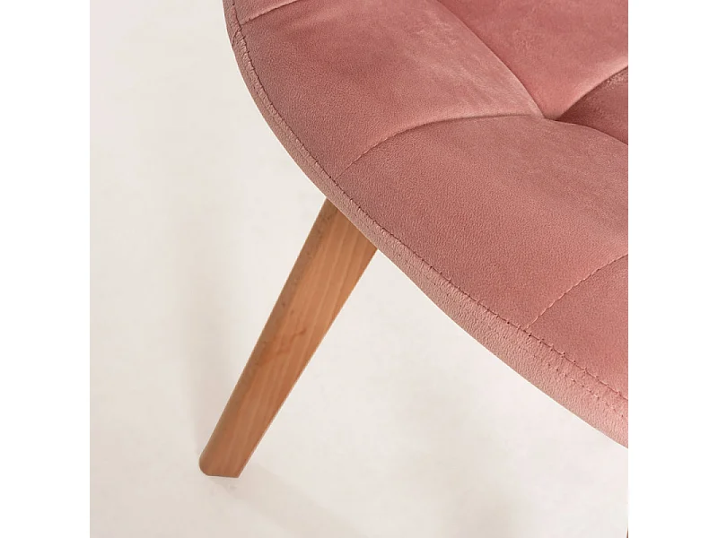 Chaise velours rose et pied hêtre massif clair Wany - Lot de 2