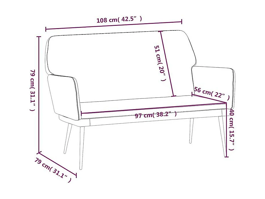 Banc Noir 108x79x79 Velours