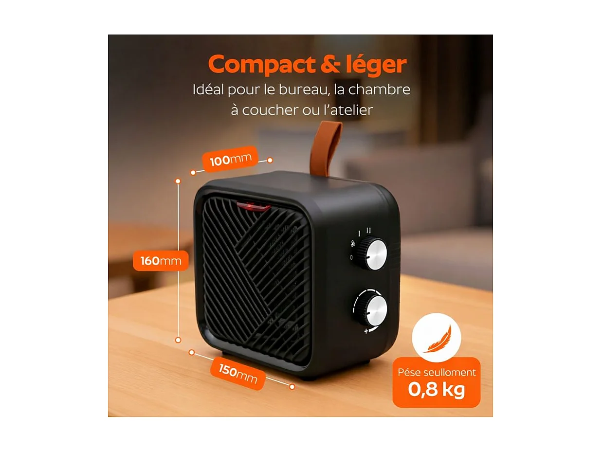 Radiateur soufflant électrique Céramique Ventilateur Chauffage 3 niveaux 4/1000/1500 jusqu'à 20m2