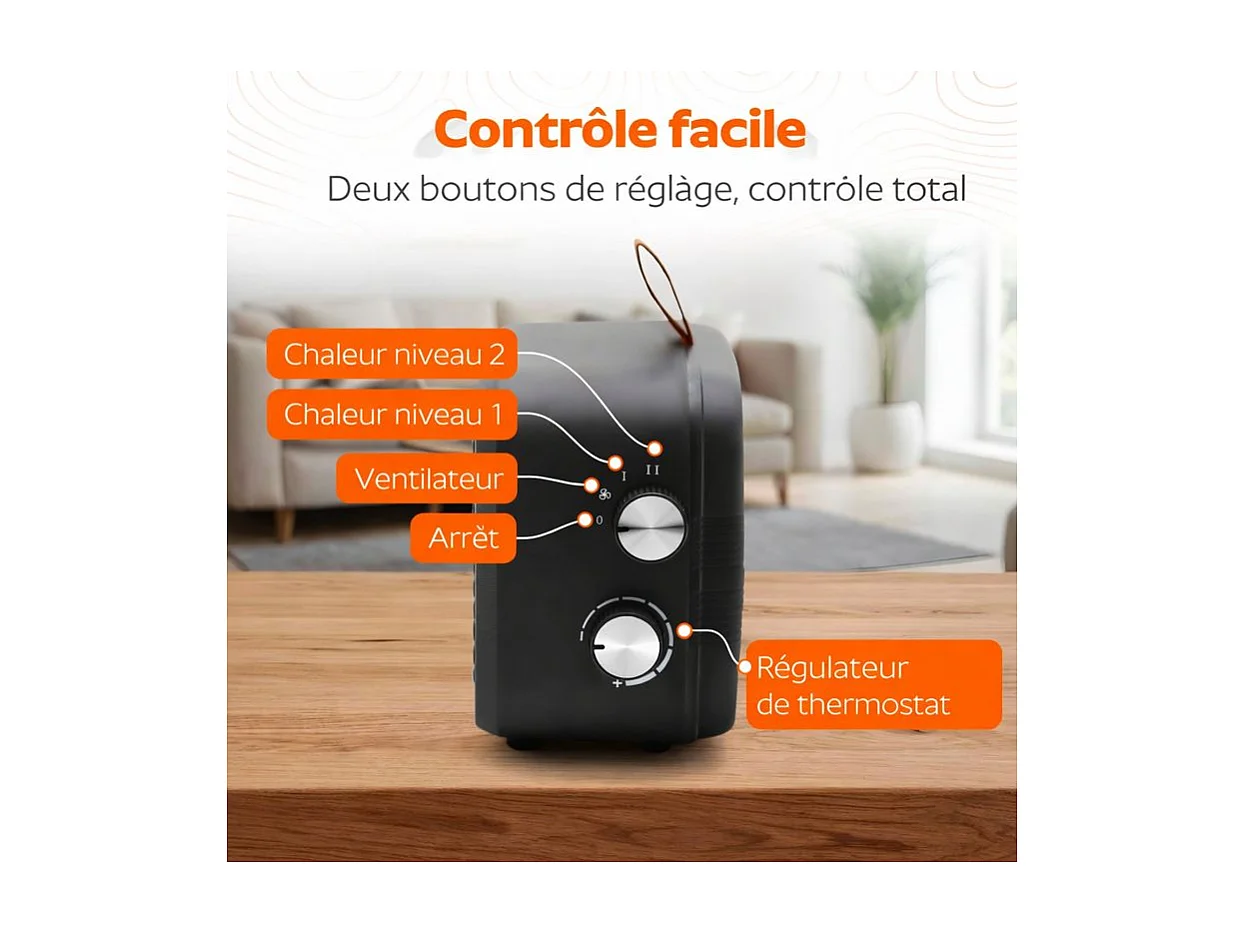 Radiateur soufflant électrique Céramique Ventilateur Chauffage 3 niveaux 4/1000/1500 jusqu'à 20m2