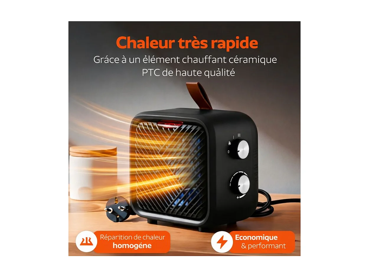 Radiateur soufflant électrique Céramique Ventilateur Chauffage 3 niveaux 4/1000/1500 jusqu'à 20m2