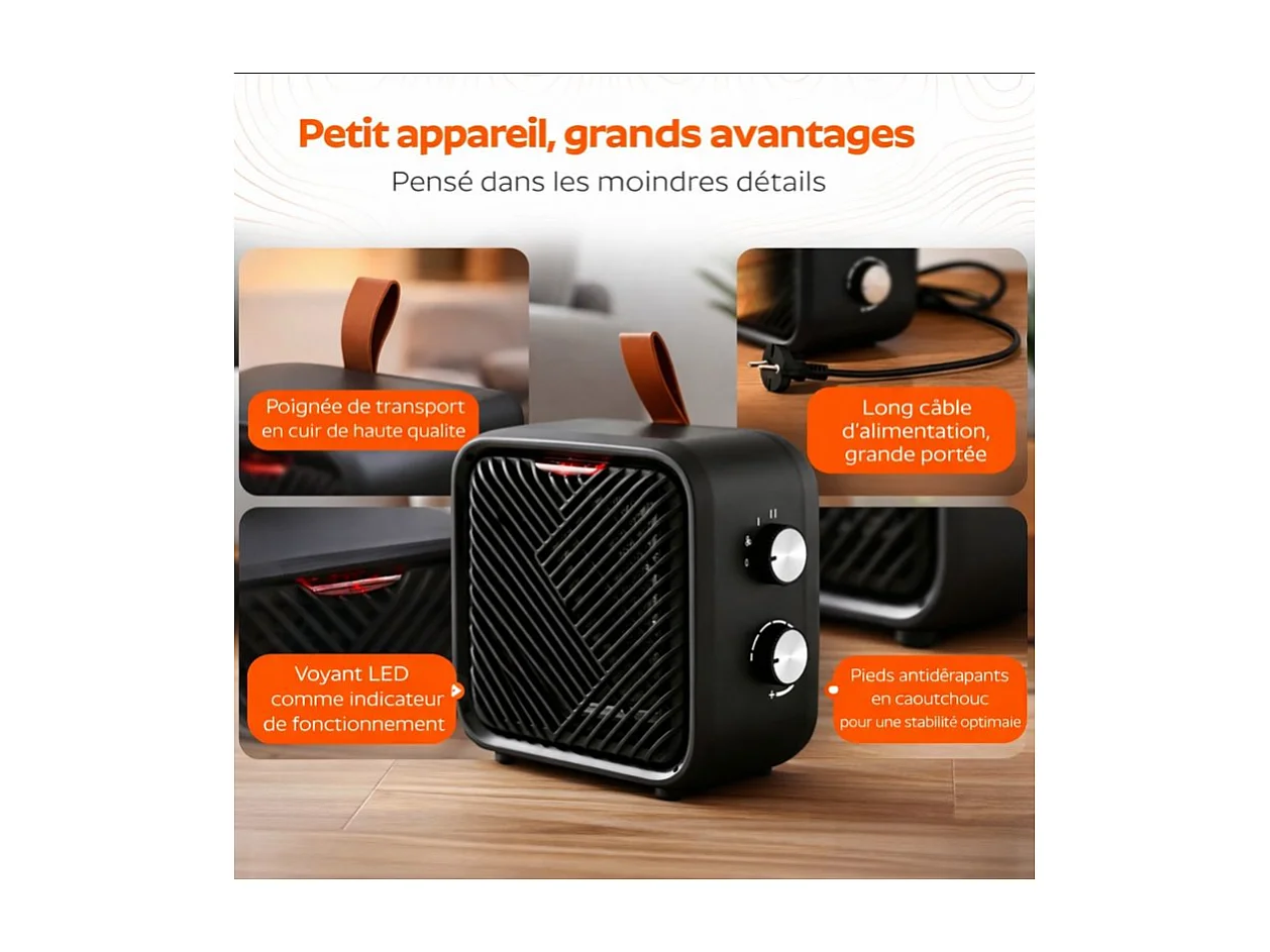 Radiateur soufflant électrique Céramique Ventilateur Chauffage 3 niveaux 4/1000/1500 jusqu'à 20m2