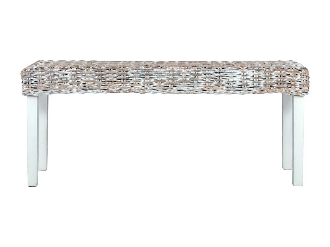 Banc 110cm Blanc Rotin naturel kubu et bois de manguier massif