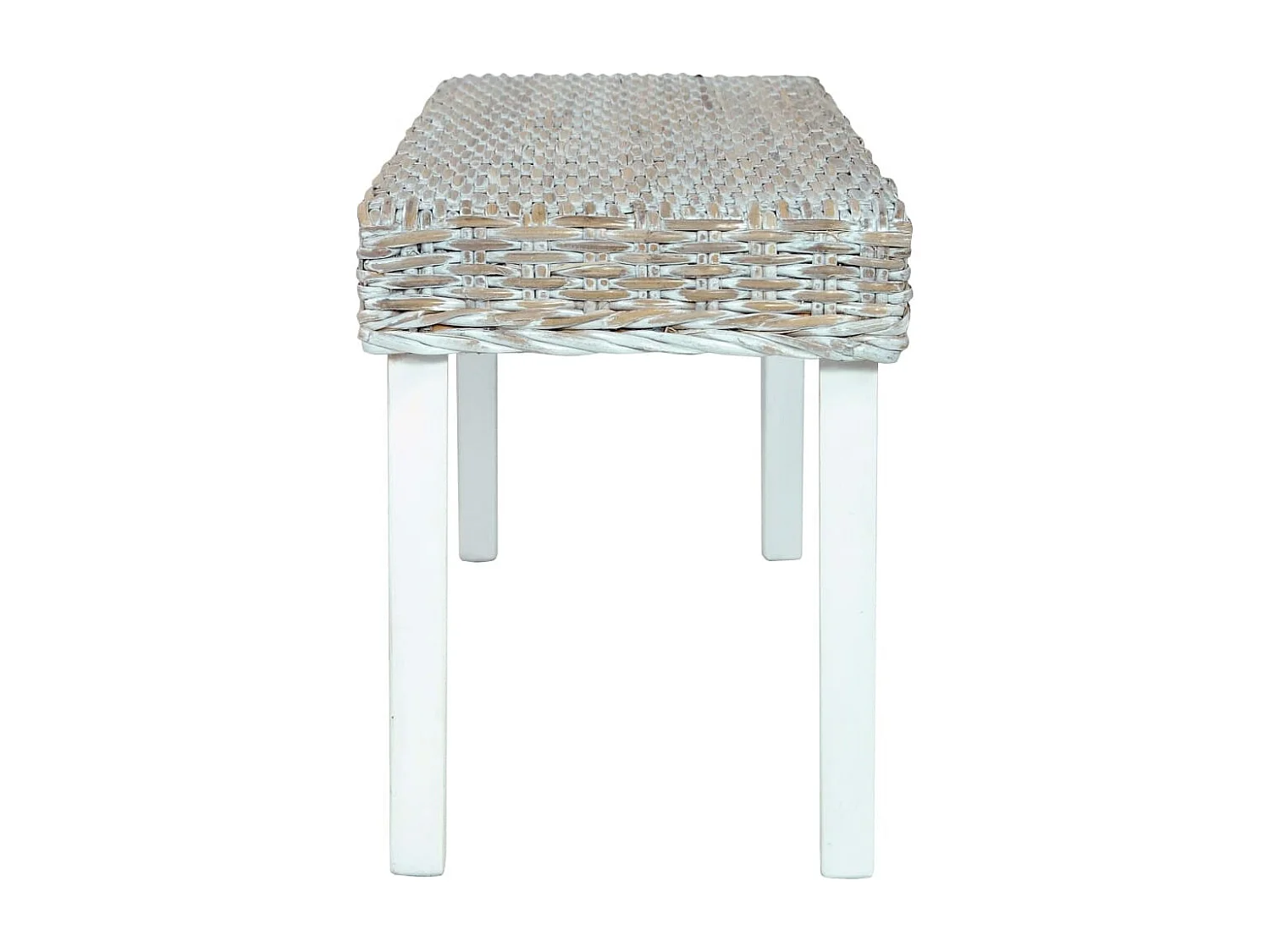 Banc 110cm Blanc Rotin naturel kubu et bois de manguier massif