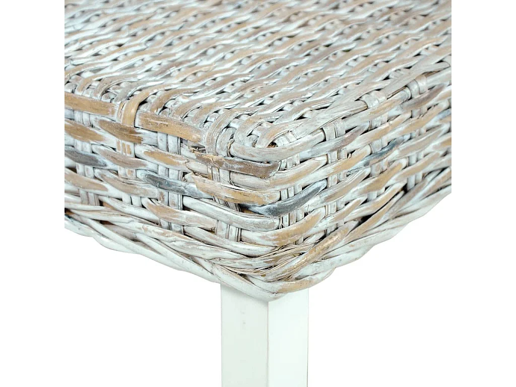 Banc 110cm Blanc Rotin naturel kubu et bois de manguier massif