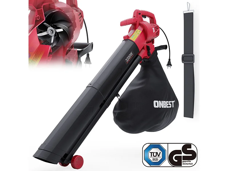 LV3245 Souffleur de feuille à l’air électrique 3200W 3en1 Aspirateur Souffleur Broyeur 45L