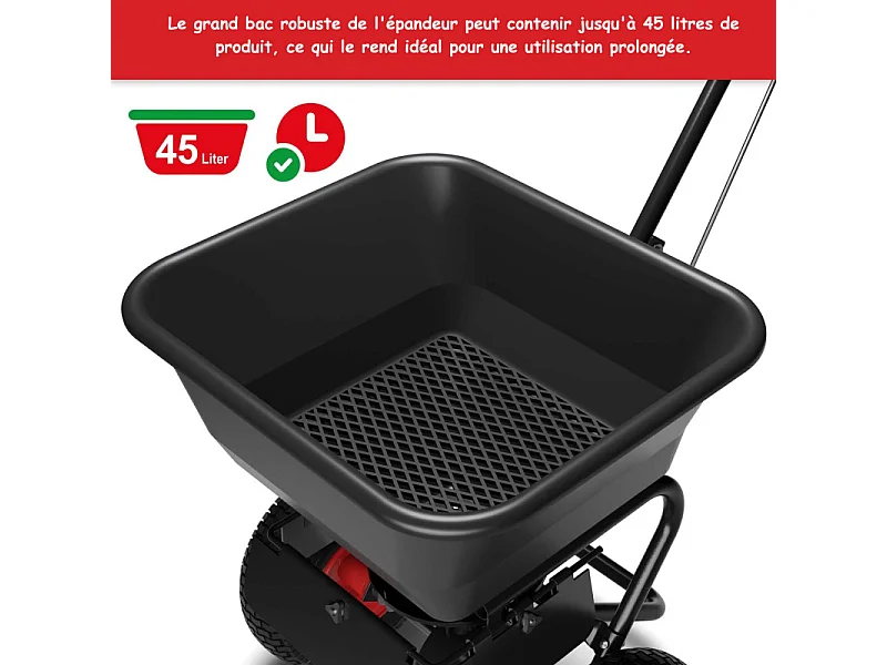 Épandeur universel semoir 45l  Dosage exacts engrais semi ou entretien hivernal