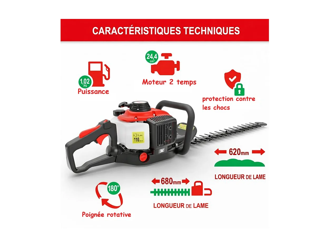 Taille haie essence 2 temps  longeur de coupe 62cm 5,5kg