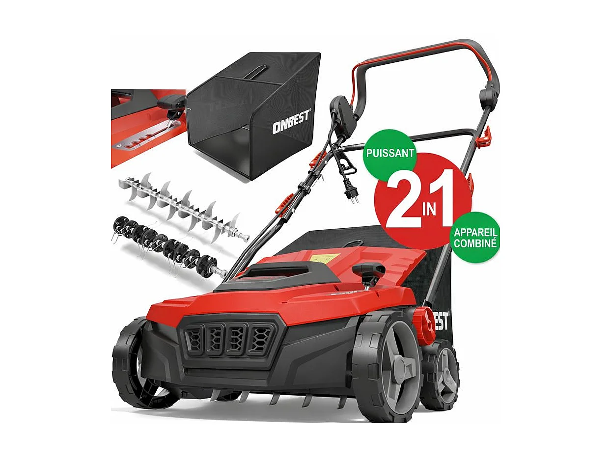 Scarificateur Aérateur de pelouse électrique 2 en 1 1800 watt Largeur travail 38cm