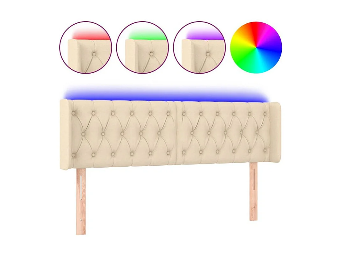 Tête de lit à LED Crème 163x16x78-88 Tissu
