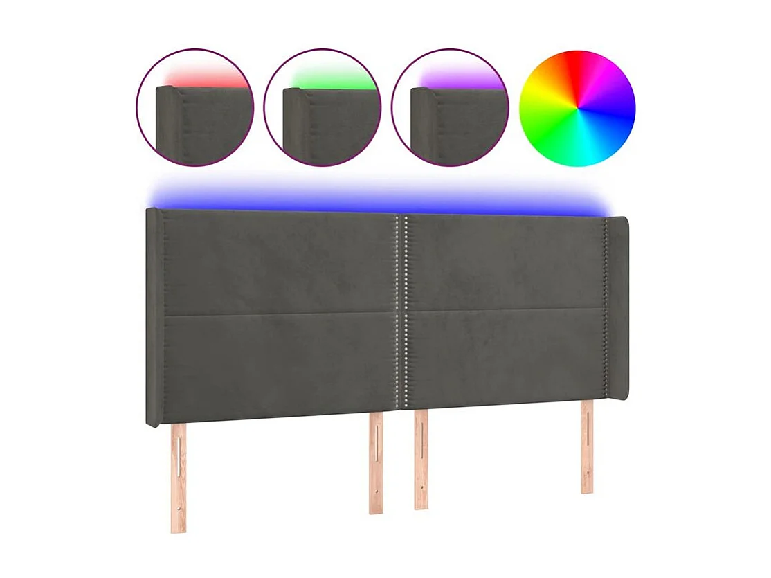 Tête de lit à LED Gris foncé 203x16x118-128 Velours