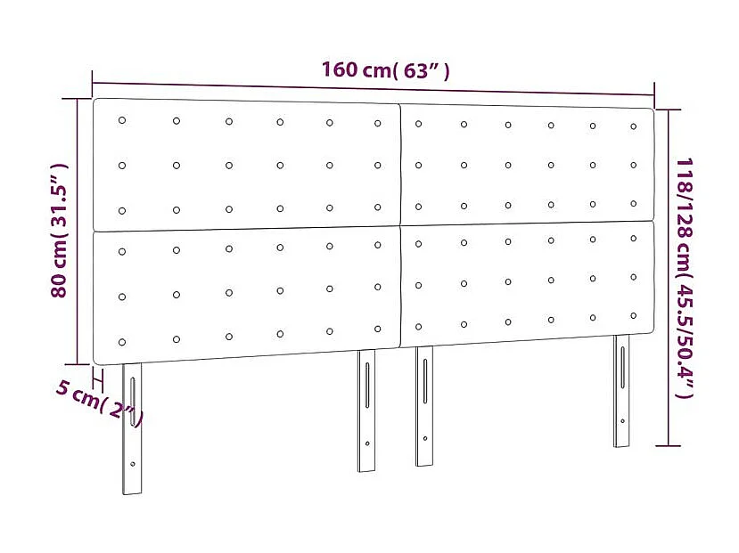 Tête de lit à LED Marron foncé 160x5x118-128 Tissu