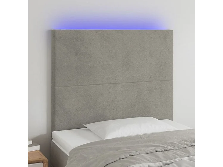 Tête de lit à LED Gris clair 100x5x118-128 Velours