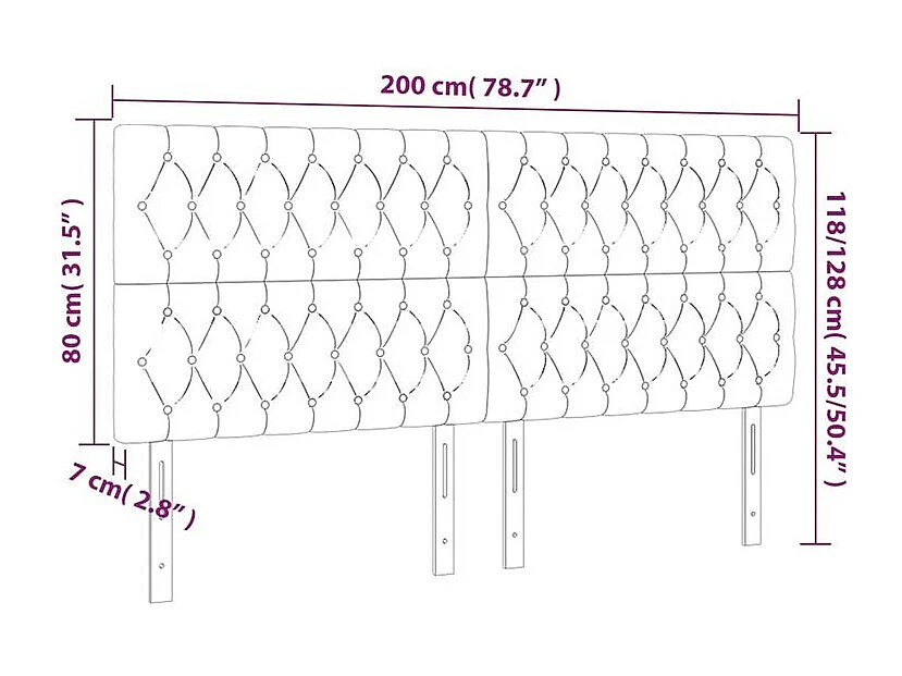 Tête de lit à LED Gris clair 200x7x118-128 Velours