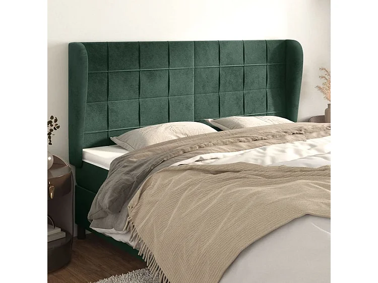 Tête de lit avec oreilles Vert foncé 203x23x118-128 Velours