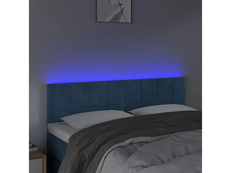 Tête de lit à LED Bleu foncé 144x5x78-88 Velours