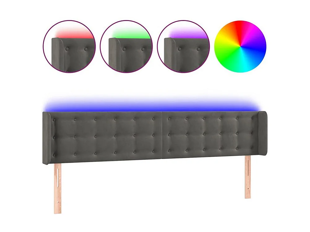 Tête de lit à LED Gris foncé 203x16x78-88 Velours