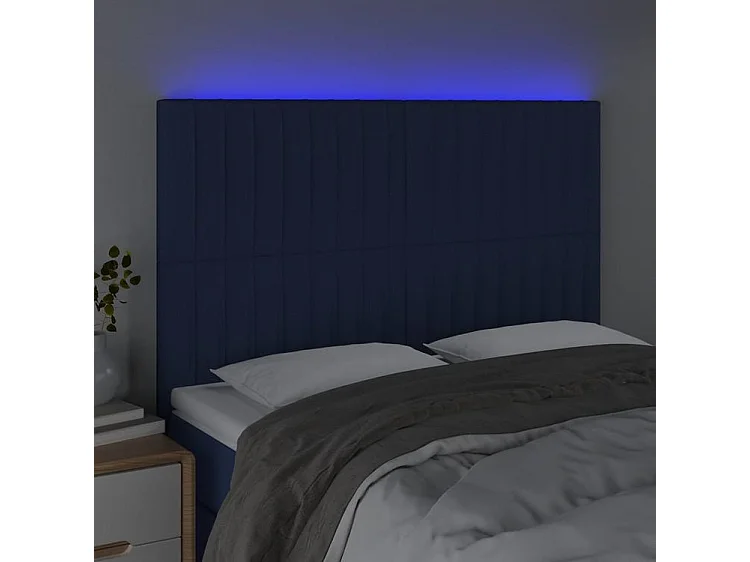 Tête de lit à LED Bleu 144x5x118-128 Tissu