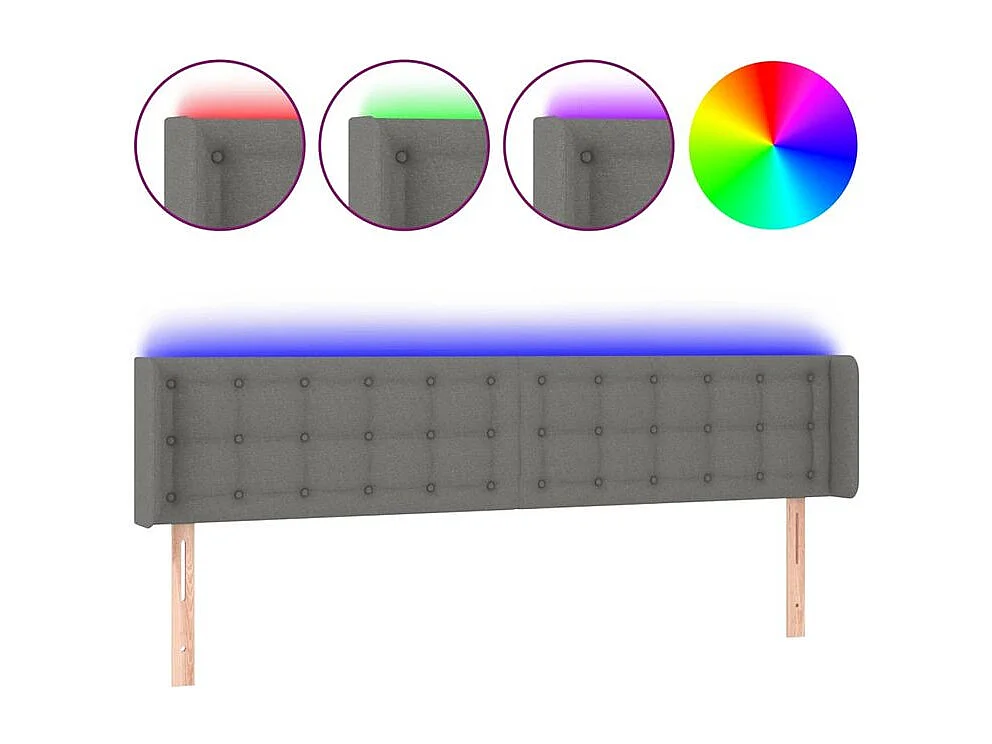 Tête de lit à LED Gris foncé 183x16x78-88 Tissu