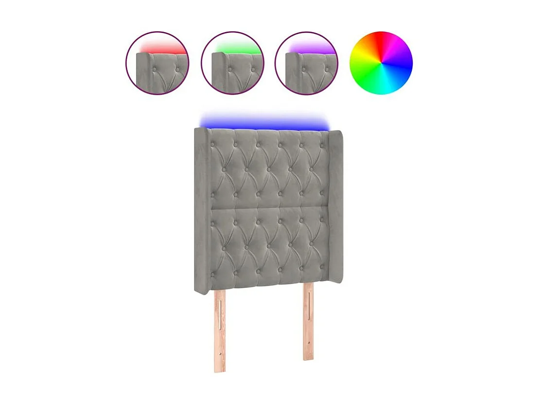 Tête de lit à LED Gris clair 83x16x118-128 Velours