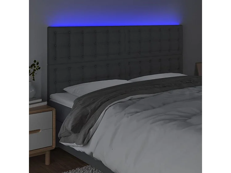 Tête de lit à LED Gris foncé 200x5x118-128 Tissu