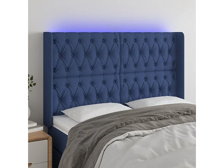 Tête de lit à LED Bleu 163x16x118-128 Tissu