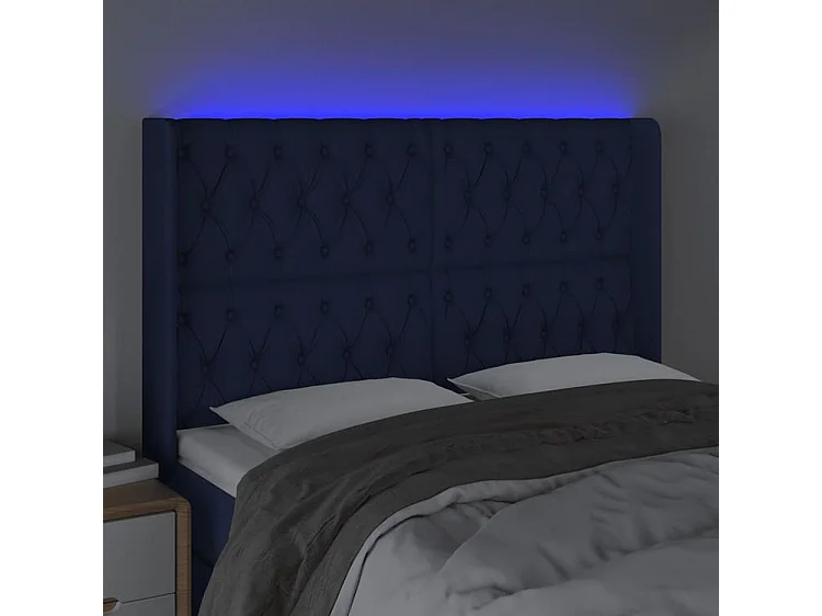 Tête de lit à LED Bleu 163x16x118-128 Tissu