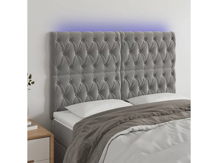 Tête de lit à LED Gris clair 160x7x118-128 Velours