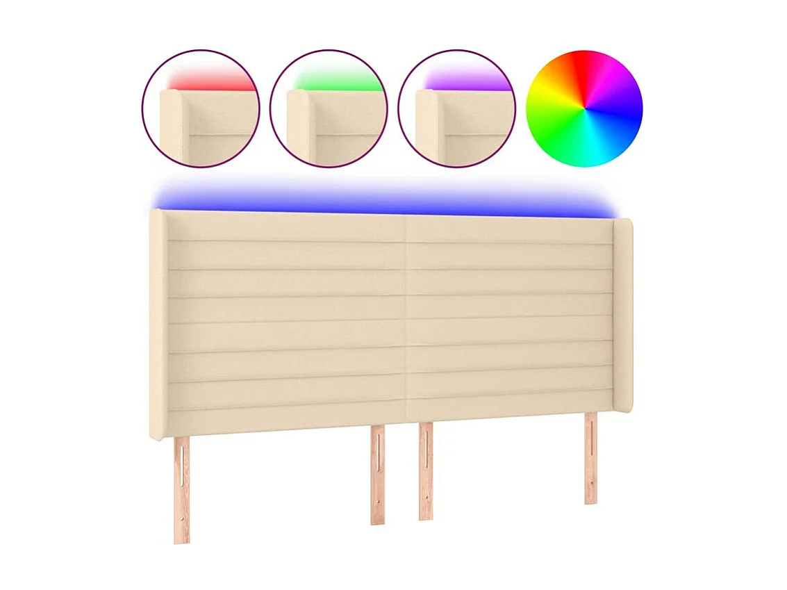 Tête de lit à LED Crème 163x16x118-128 Tissu