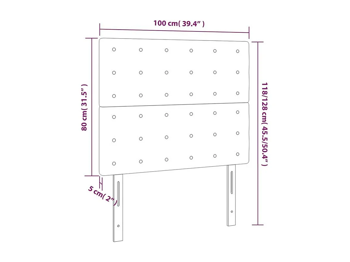 Tête de lit à LED Gris clair 100x5x118-128 Velours