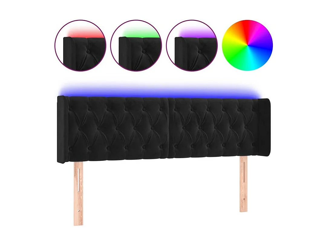 Tête de lit à LED Noir 147x16x78-88 Velours