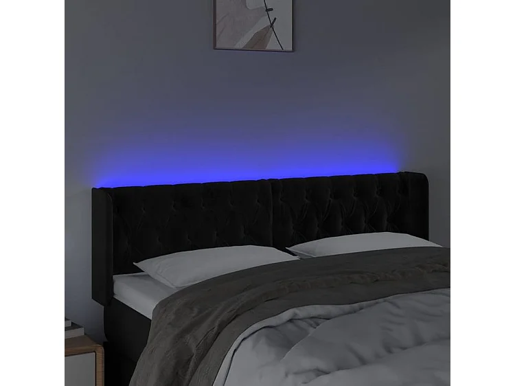 Tête de lit à LED Noir 147x16x78-88 Velours