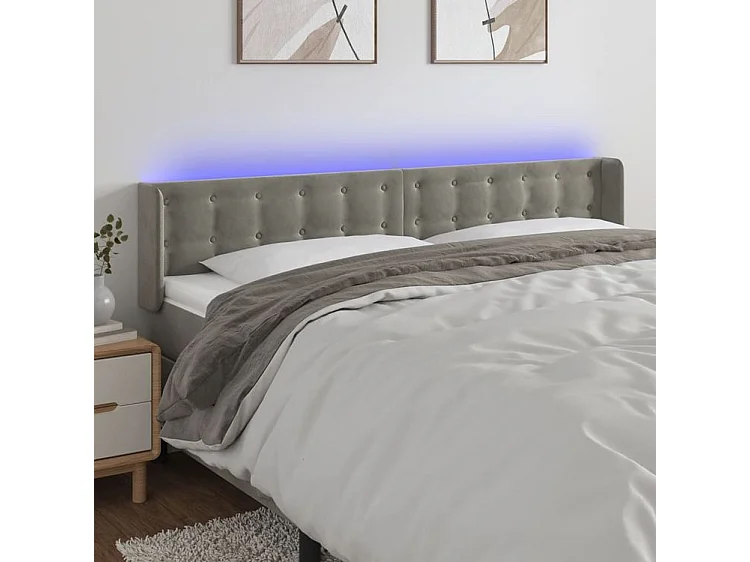 Tête de lit à LED Gris clair 183x16x78-88 Velours