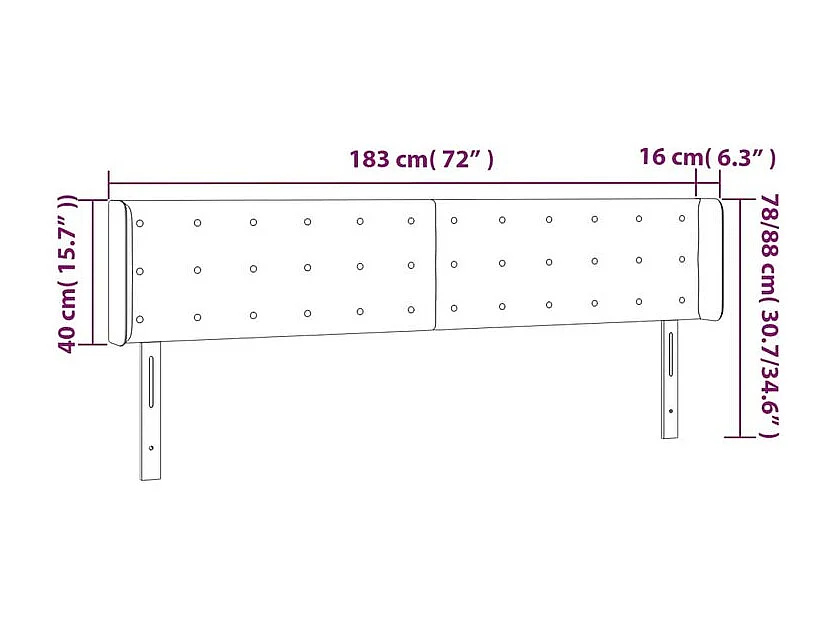 Tête de lit à LED Gris clair 183x16x78-88 Velours