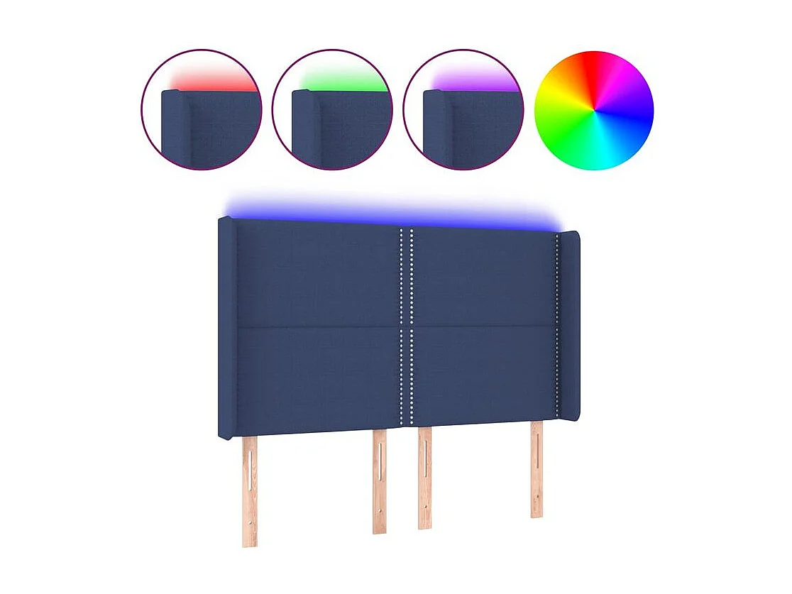Tête de lit à LED Bleu 147x16x118-128 Tissu