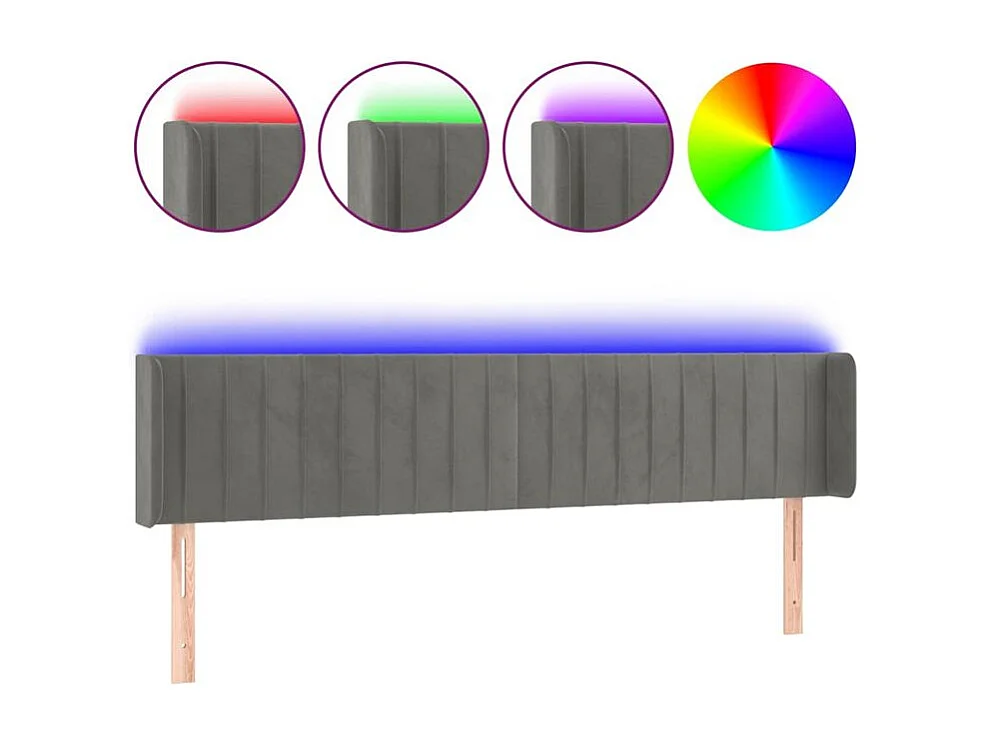 Tête de lit à LED Gris clair 163x16x78-88 Velours