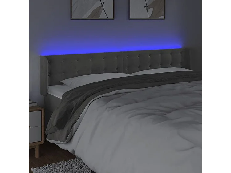 Tête de lit à LED Gris clair 163x16x78-88 Velours