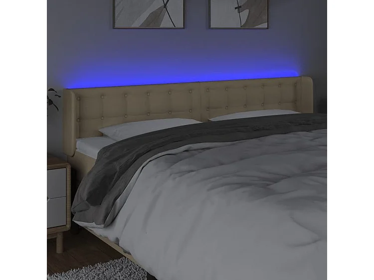 Tête de lit à LED Crème 163x16x78-88 Tissu