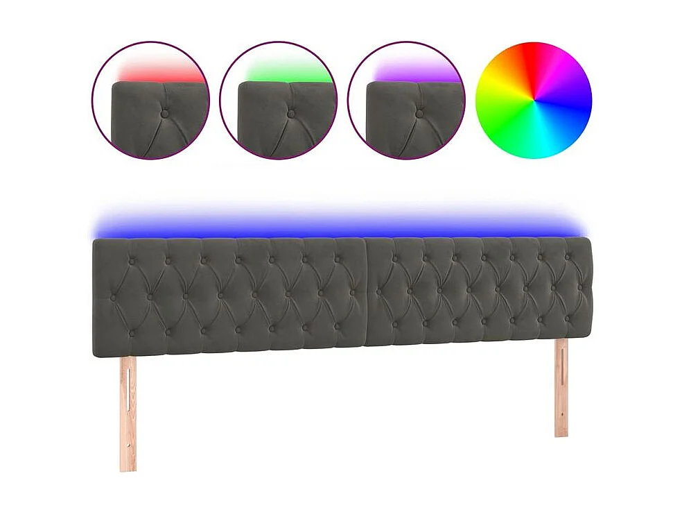 Tête de lit à LED Gris foncé 200x7x78-88 Velours