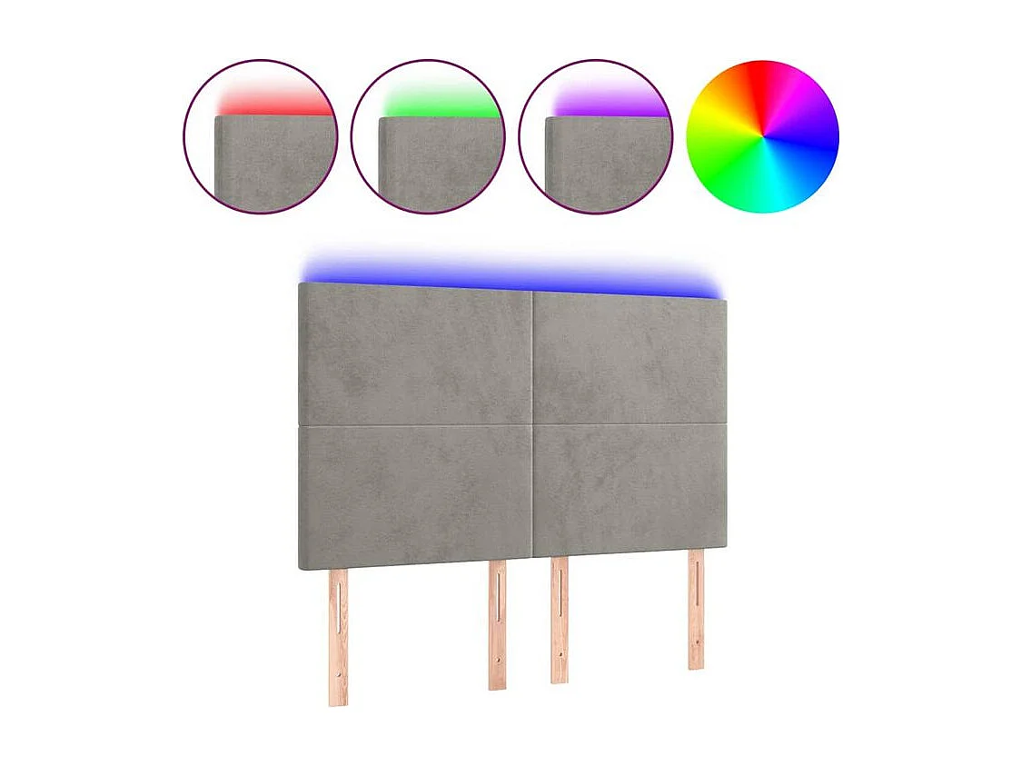 Tête de lit à LED Gris clair 144x5x118-128 Velours