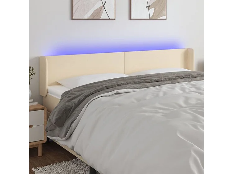 Tête de lit à LED Crème 183x16x78-88 Tissu