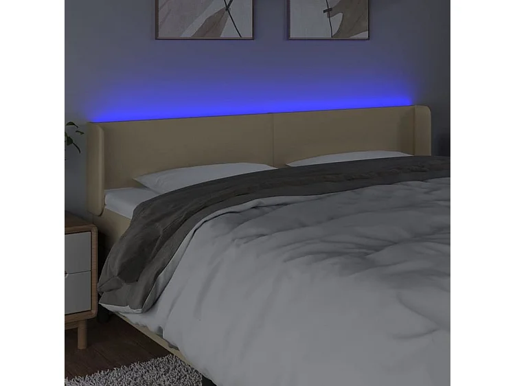 Tête de lit à LED Crème 183x16x78-88 Tissu