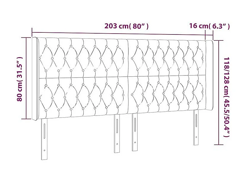 Tête de lit à LED Rose 203x16x118-128 Velours