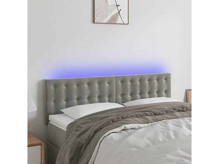 Tête de lit à LED Gris clair 144x5x78-88 Velours