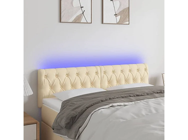 Tête de lit à LED Crème 144x7x78-88 Tissu